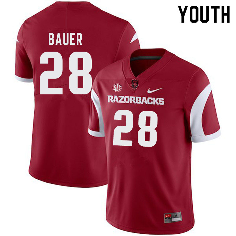 Youth #28 Reid Bauer Arkansas Razorbacks College Football Jerseys-Cardinal